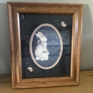 Vintage Country Bunnies Hearts‎ Framed Farmhouse Kitchen Decor 11x12.5"